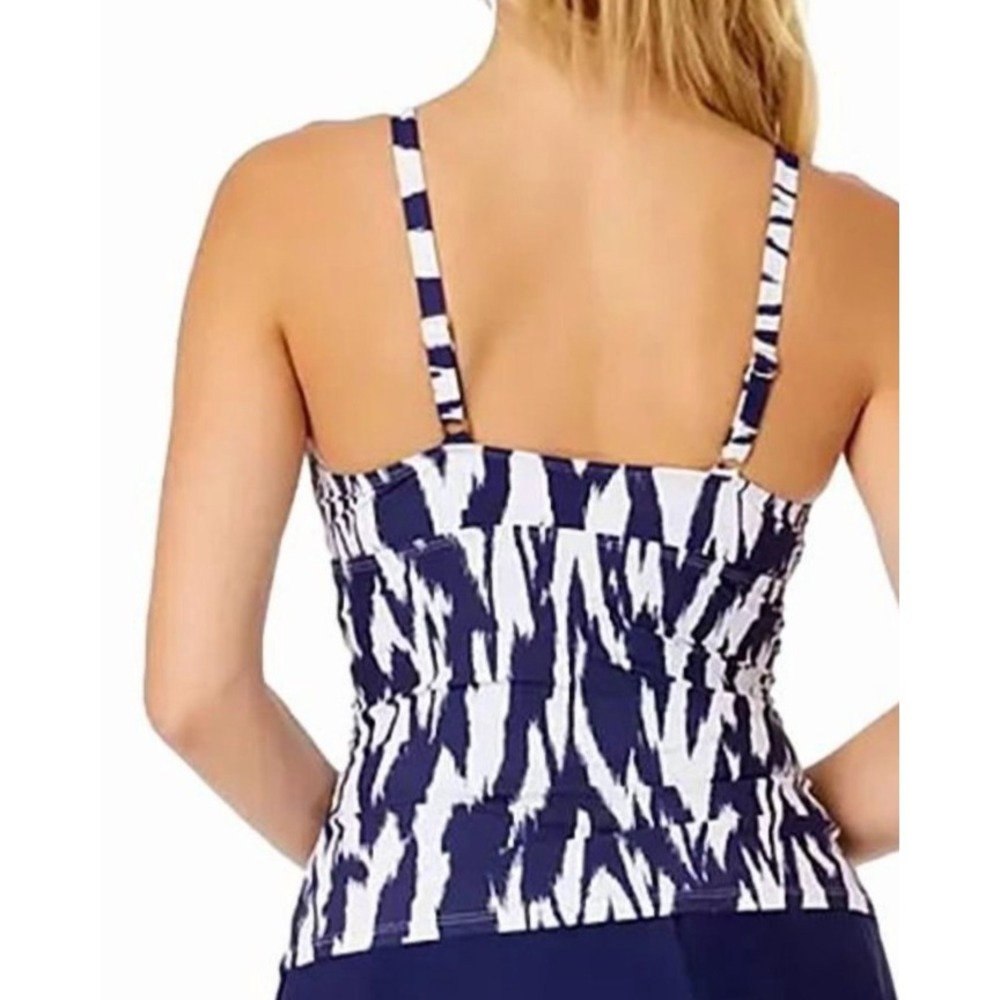 Anne Cole Tankini Top Womens Size M Navy White UPF 50+ Swim Beach Vacation Lined - Picture 4 of 9